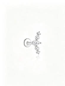 1pc 925 Sterling Silver Star Cartilage Earrings For Women Hypoallergenic Flat Back Stud Earrings For Women Daily Earrings Birthday Gift Jewelry - Geometry - View 6