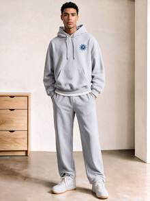 Voidago WHITE SHARK Men's Spring Fashionable Versatile Heather Gray Hoodie With Casual Sweatpants Set - Grey - View 1