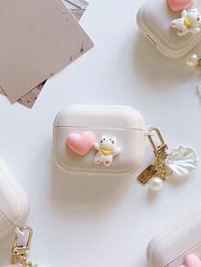 1pc Heart-Shaped Earphone Case Compatible With AirPods Pro 3, Pro 2, 3, 2, Shockproof Protective Cover, Cute, Off-White, For Women - Apricot - View 12