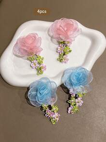 4pcs Colorful Flower BB Hair Clips Sweet Style Hair Accessories Suitable For Daily Use - Multicolor - View 8