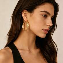Gold Woven Texture Large Hoop Earrings, Chunky Braided Style Exaggerated Hoop Earrings For Women, Daily And Party Wear - Multicolor - View 14