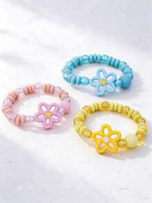 6Pcs/Set Kids Colorful Flower Beaded Bracelet, Bohemian Handmade Stretch Bracelet For Girls Party Holiday Jewelry Gift - Multicolor - View 5