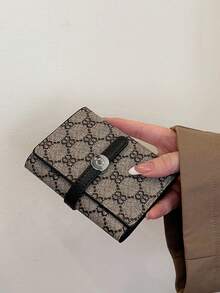 Women's 3-Fold Flap Snap Short Black Classic ID Card Holder, Anti-Theft Bank Card Wallet, Transit Card Wallet, Fashionable Retro Short Wallet - Black - View 8