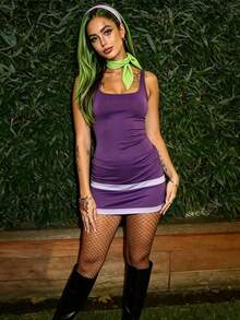 Women's Halloween Character Costumes Contrast Color Bodycon Tank Dress - Purple - View 2