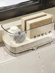1pc Multifunctional Sink Drain Rack, Countertop Storage Box, Suitable For Sponge, Soap, Brush, Towel, Kitchen Sink Accessory, Dishcloth Holder, Compact Design, Easy To Clean, Durable Plastic, Home Decor Sponge Rack, Gift For Boyfriend, Men's Gift Floating Shelf, Christmas Gift - Multicolor - View 3