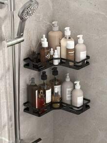 1/2/3pcs Corner Shower Caddy, Bathroom Storage Rack, Indoor Shower Shelf, Kitchen Bathroom Organizer, Space-Saving Triangle Rack - Wall-Mounted Bathroom Shampoo, Body Wash And Cosmetic Storage Rack - Easy To Install, Bathroom Accessories - Multicolor - View 9