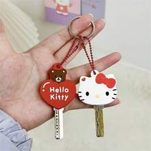 Hasbro 1 Set Of Sanrio Kawaii Hello Kitty Silicone Keychain Kitten & Love Dustproof Protective Cover Anime Cartoon Bear Portable Anti-Lost Keychain Women's Gift - Multi-color - View 2
