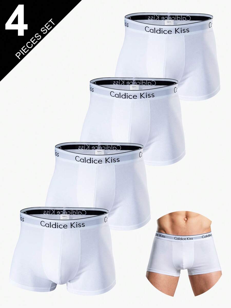 Norcotton 4pcs Pure Cotton White Men's Underwear Fashion Letter Waistband Boxer Briefs - White - View 1