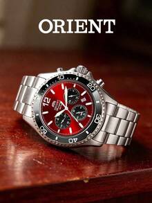 Orient Men's Solar Sports Watch, Red Dial, Timing Function, Date Display, 20ATM Waterproof, Steel Belt RA-TX0207R10B - Silver - View 4