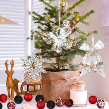 3pcs Christmas Tree Hanging Decorations, Crystal Bell Butterfly Snowflake Ornaments, Suitable For Christmas Tree Winter Wonderland Party - Multicolor - View 7