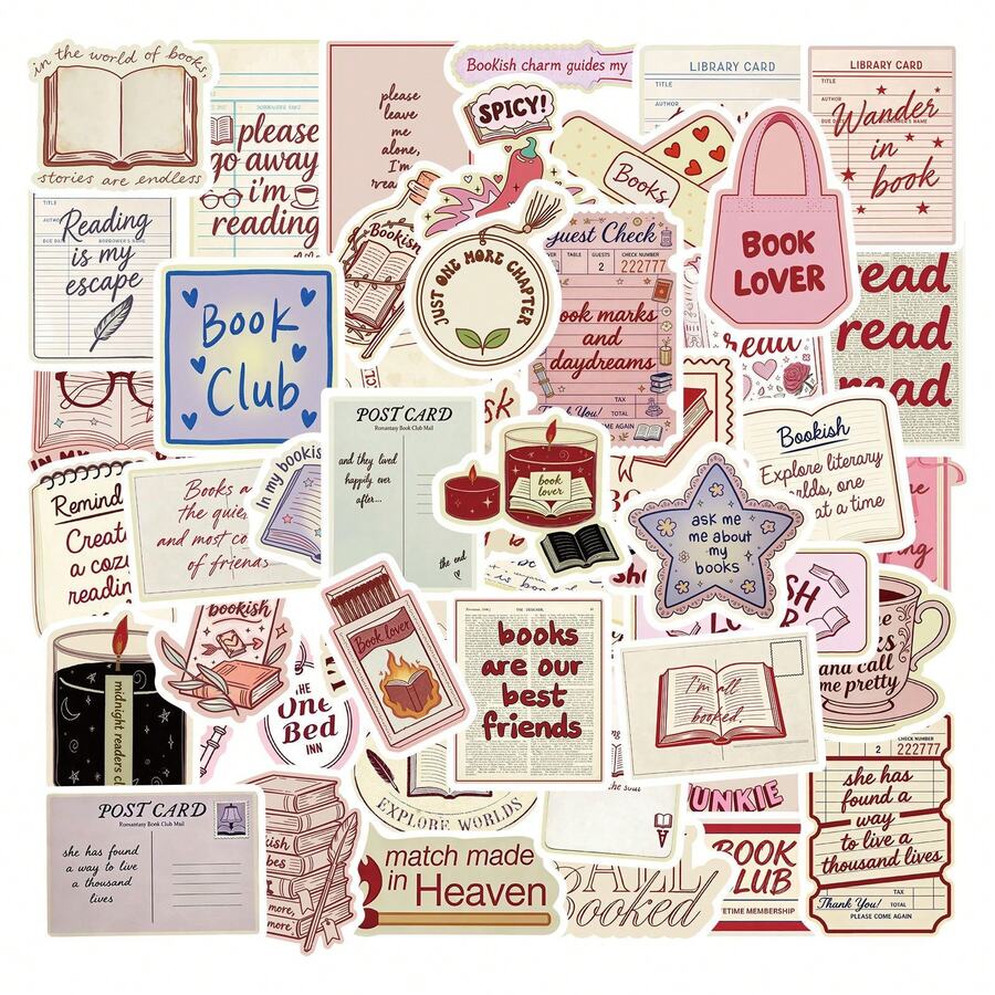 somoving 50pcs, Bookish Mobile Phone Stickers, Creative Aesthetic Design Sticker, Applicable For Mobile Phone Case, Mobile Phone, Tablet, Laptop, Suitcase, For Ipad, Pencil Case, Helmet, Bicycle, Skateboard, Desktop, Headphone Case - Multicolor - View 1