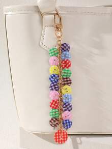 1pc Colorful Resin Button Keychain Bag Charm, Lightweight And Durable, Plaid Button Mix, Rainbow Bright Color, Cute Y2K Aesthetic Style, Cute Accessory, Unique Button Tassel Design, Eye-Catching And Vibrant, Make Your Bag More Distinctive - Multicolor - View 5