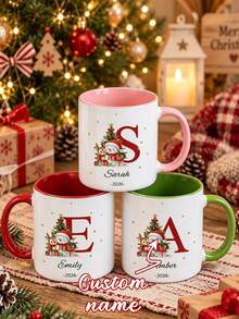 Personalized Initial And Name Christmas Mug, Customized Holiday Cup, Can Print Your Name And Text, Creative Christmas Gift, Suitable For Family, Couples And Friends Personalized Water Cup And Coffee Mug, Suitable For Home, Office And Party Use, Gift Choice - Multicolor - View 1