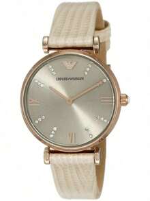 Armani Exchange Emporio Armani Women's Quartz Watch, Light Silver Dial With Rhinestone Decor And Roman Numerals, Soft Apricot Embossed Leather Strap, Elegant Luxury Style, Gift For Girlfriend - One Size - View 4