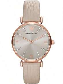 Armani Exchange Emporio Armani Women's Quartz Watch, Light Silver Dial With Rhinestone Decor And Roman Numerals, Soft Apricot Embossed Leather Strap, Elegant Luxury Style, Gift For Girlfriend - One Size - View 9