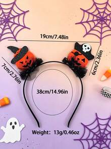 Women's Halloween Witch Hat Pumpkin Headband, Black Mesh Hair Accessory, Cosplay Party Headpiece - Pumpkin - View 4