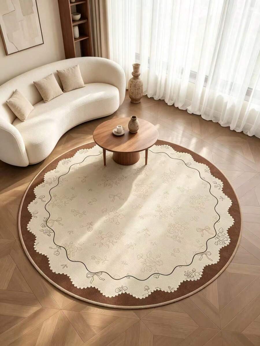 1pc Christmas New French Floral Round Rug | Gentle Bedroom Corner Living Room Bedroom Decor Mat, Autumn/Winter Minimalist Decorative Blanket, Decorative Rug, Bedroom Decor, Small Rug, Rug, Home Decor, Living Room Rug, Living Room Small Rug, Bedroom Rug, Living Room Home Decor - Multicolor - View 1
