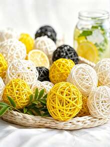 1/10/20pcs Rattan Decorative Balls, 3 Colors Autumn Farmhouse Style Decorative Rattan Balls, Suitable For Coffee Table, Wedding Bridal Party Tray, Fireplace Mantel, Vase Centerpiece, Autumn Harvest Thanksgiving, Country Home Tabletop Rattan Ball Bowl Filler, DIY Handmade Decoration - Multicolor - View 2