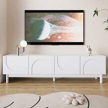 TV Cabinet With Curved, Wavy Doors / Timeless Design TV Cabinet / With Stabilizing Legs / Ample Storage Space / Suitable For The Living Room, White - White - View 7