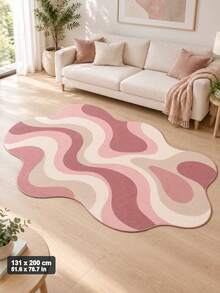 1PC Irregular Abstract Pink Area Rug, Modern Wavy Shape Carpet For Living Room, Bedroom, Girls Room & Home Decor - Multicolor - View 9