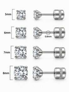 1 Pair 18K Gold Plated & Silver Stainless Steel CZ Women's Stud ...