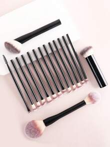 ronshadow 16pcs Makeup Brush Set With Leather Storage Bag, Triangular Powder Puff, Face Powder Brush, Blush Brush, Foundation Brush And Full Set Of Eye Brushes, Suitable For Students' Daily, Party, Makeup Practice, Short Trips And Touch-Up Scenarios - Multicolor - View 4