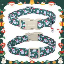 1pc Green Santa Claus Cartoon Print Collar, Soft Adjustable Dog Collar With Quick Release Buckle, Adjustable Strap, Zinc Alloy D-Ring, Festive Christmas Pet Collar For Small Medium Large Dogs And Cats, Holiday Gift For Boys And Girls - Green - View 4