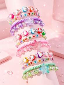 4Pcs Glow In Dark Star Heart Seed Bead Bracelets For Girls, Kids Party Jewelry Birthday Gift - Multicolor - View 2