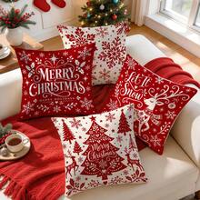 4pcs Nordic Style Christmas Decorative Pillow Covers, Red & White Paper-Cut Style Reindeer, Snowflake, Christmas Tree Print Pattern, Single-Sided Printed Pillow Covers/Cushion Covers, Multi-Scene Atmosphere Decorative Pillow Covers Suitable For Living Room, Sofa, Bedroom, Pillow Inserts Not Included - Multicolor - View 6