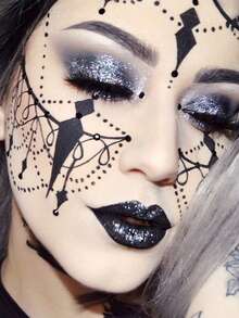 STARTTOOS 2PCS Halloween Black & White Star & Mixed Size Round Rhinestone Stickers, Halloween Makeup, Music Festival, DIY Party Gift, Face & Body Decoration - Multicolor - View 5