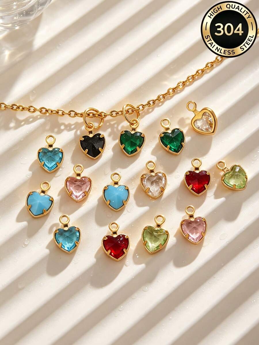 20Pcs Heart Rhinestone Charms,304 Stainless Steel Multicolor Rhinestone Pendants,Charms For Jewelry Making,Diy Necklace Bracelet Making Supplies - Rhinestone Pendant - View 1