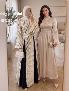 Women's Polka Dot Pattern Round Neck Long Sleeve Arabian Dress - Multicolor - View 1