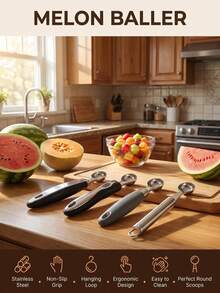 Handle Stainless Steel Melon Baller Scoop Multifunctional Fruit Ice Cream Scooper For Watermelon Mango Sorbet Dessert Cake Baking Kitchen Gadget - Multicolor - View 10