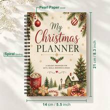 1Pc A5 Spiral Christmas Planner Notebook, Winter Holly & Pine Print, Holiday Organizer Journal For Home Planning - A5 - View 2