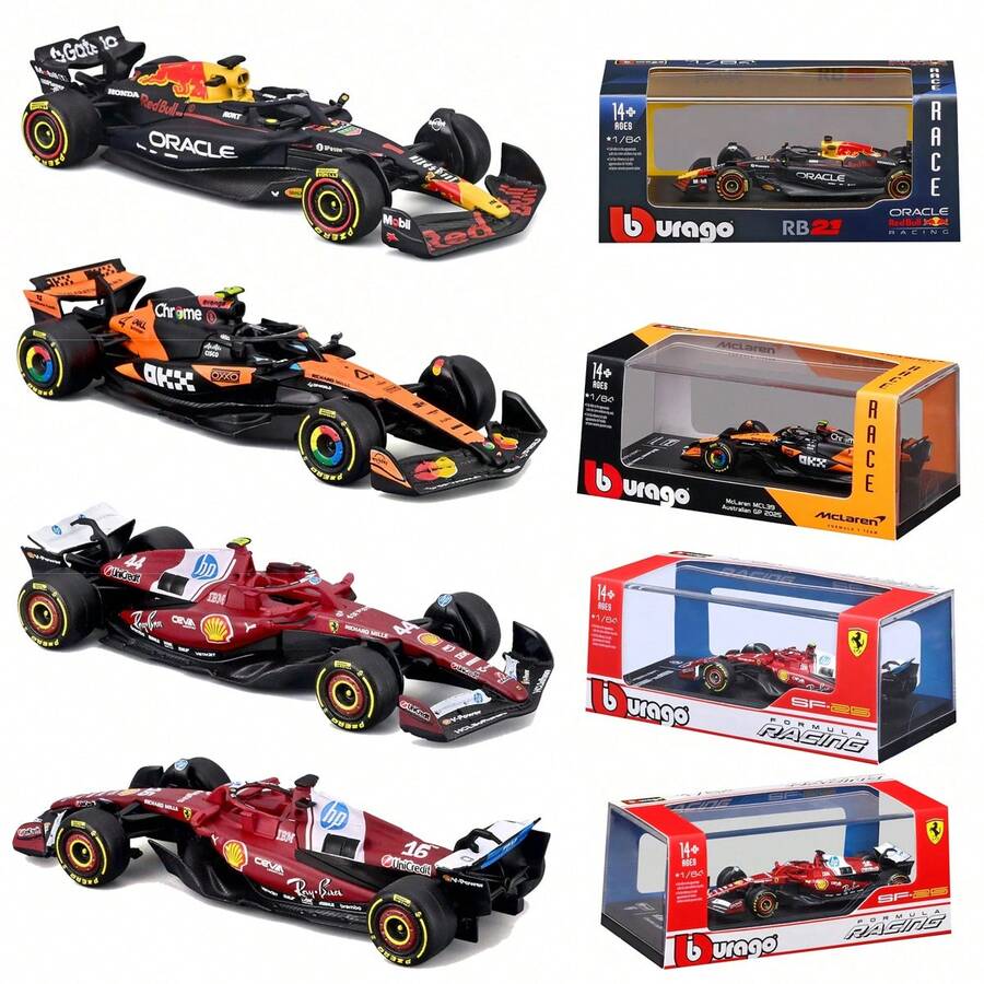 Burago سيارات F1 2025 بمقياس 1:64 من المعدن المصبوب – ماكس فيرستابن RB21، لويس هاميلتون & شارل لوكلير SF25، لاندو نوريس MCL39، مجموعة قابلة للجمع للعرض للأعمار 14+ - متعدد الألوان - مشاهدة 1