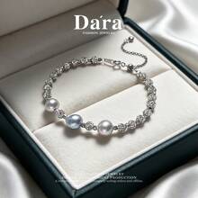 DARA Sea Akoya Pearl Bracelet S925 Silver 7-8mm Pearls Adjustable Pull-Style Versatile For Daily Commute - Heart - View 5