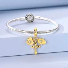 1Pc Mixed 18k Gold Plated Symbol Charms For Bracelet NecklaceDiy Jewelry Bead Pendant Large Hole CZ Hamsa Hand Cross Pattern Angel Daily Wear - Gold - View 12