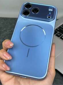 1件裝奢華鍍金磁吸磨砂酒紅硬殼手機殼，適用於 iPhone 18 17 16 15 14 13 Pro Max，超薄防震全鏡頭保護，中性高端硬殼 - 天藍色 - 查看 3