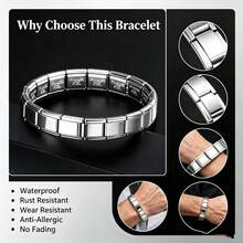 1pc High-Quality Men's Silver Stainless Steel Elastic Bracelet, Rectangular Link Design, Waterproof, Rust-Resistant, Hypoallergenic, Fade-Resistant, Daily Wear, Party, Gift Accessory - Silver - View 2