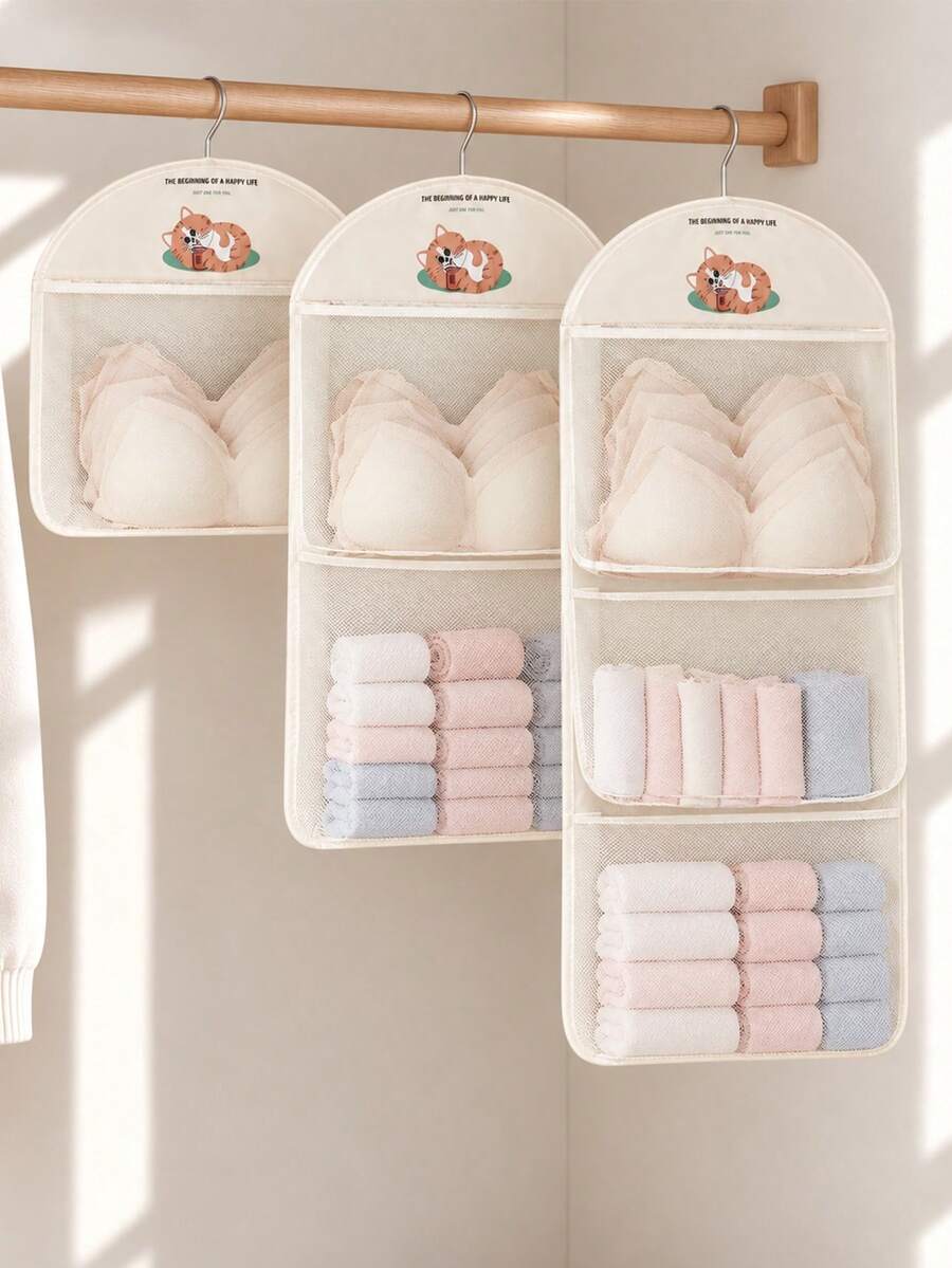 1Piece Fabric Hanging Storage Bag, Wall Mounted Storage Pouch For Underwear And Socks, Over-The-Door Organizer. It Can Be Used For Clothes Arrangement, Essential For Bathroom, Bedroom And Dormitory Storage, Suitable For Home Decoration - Multicolor - View 1