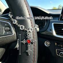 Red Heart Cross Pendant Car Rearview Mirror Accessory, Transparent Chain Paired With Red Heart Cross Pendant Retro Fashionable Car Interior Decoration, The Best Choice For Holiday Gifts - Cross - View 3