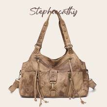 STEPHIECATHY Women's Bucket Shoulder Bag, Textured Washed PU Vegan Leather Handbag, Large Capacity, Multi-Pocket, Tote Crossbody Bag, Daily Casual Commute Travel - Multicolor - View 3