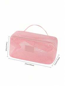 1pc Large Capacity Mesh Handheld Toiletry Bag, Minimalist Solid Color Travel Portable Cosmetic Organizer With Multiple Compartments - Multicolor - View 5