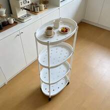 Troli Penyimpanan Oval 4 Tingkat dengan Roda, Rak Penyimpanan Berongga untuk Dapur, Kamar Mandi, dan Ruang Tamu - Putih - View 6