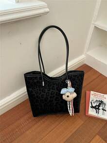 Versatile Large Capacity Leopard Print 2026 Autumn New Minimalist Fashion Design Shoulder Handheld Tote Bag For Women - Black - View 9