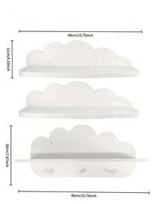 1/2/3pcs Cloud-Shaped Baby Room Wall Shelf, Floating Storage Rack With Hooks, Baby Room Decor Organizer, Suitable For Baby Accessories And Supplies - Multicolor - View 12