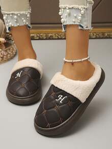Thermal Slippers Winter Style Dormitory New Couple Indoor Home Thermal Lined Thick Anti-Slip Warm Leather Slippers - Brown - View 5