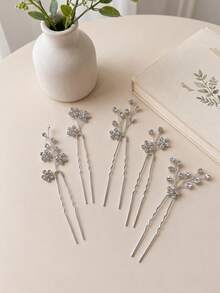 5pcs/Set Plum Blossom Crystal Hair Clips, Bridal Wedding Hair Accessories - Gold - View 4