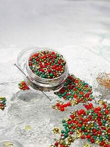 limitpretty 1 Box Christmas Nail Art Rhinestones, Mixed Color Beads And Metal Charms, DIY 3D Christmas Tree Nail Decoration, Suitable For Press-On Nails, Christmas Nail Gem Material Set - Multicolor - View 7