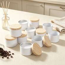 62pcs DIY Candle Making Kit, 12pcs 4oz White Empty Candle Jars With Wood Grain Lids, Includes 22pcs Candle Wicks, 22pcs Wick Stickers, 6pcs Wick Holders, Handmade Candle Craft And Storage Containers - 62pcs/set - View 2